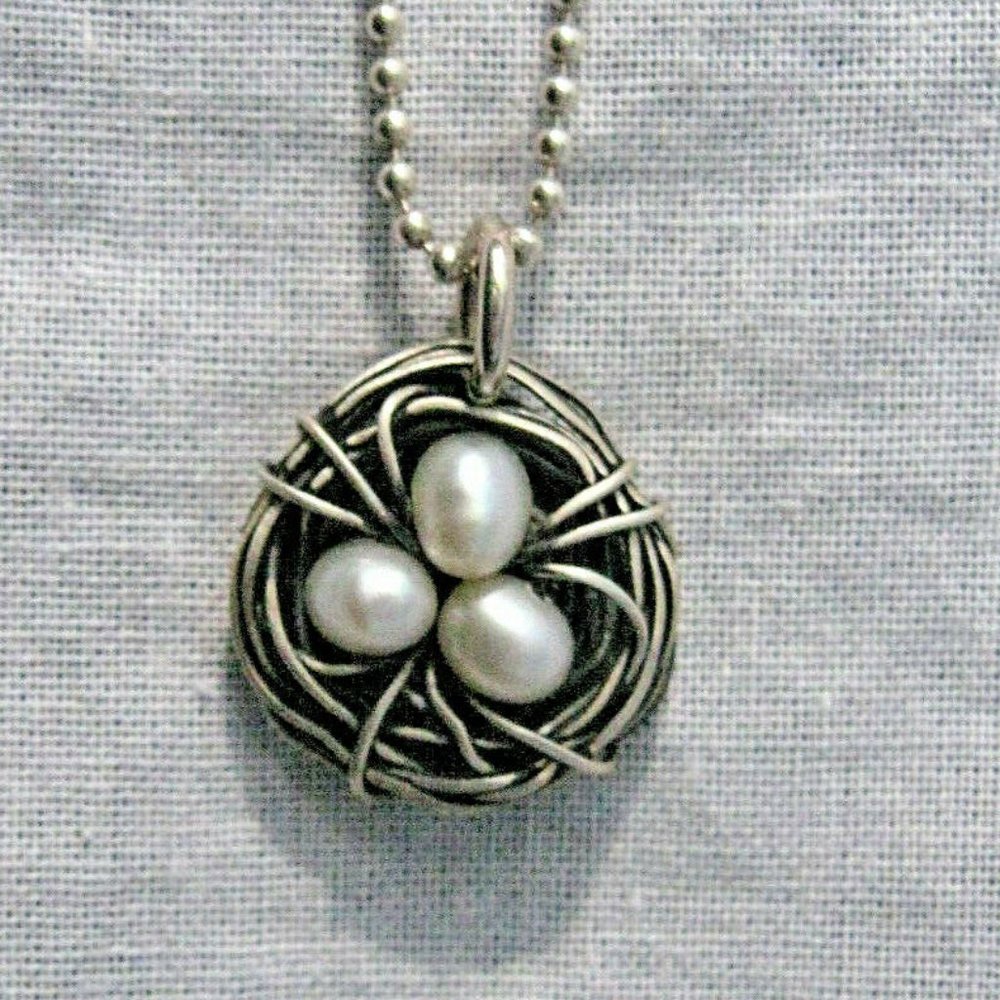 Sterling Silver Cultured Pearl Bird Nest Necklace